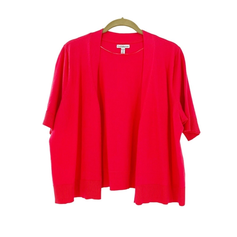 Croft & Barrow Open Front Cardigan 1X Coral Short Sleeve Lightweight Knit